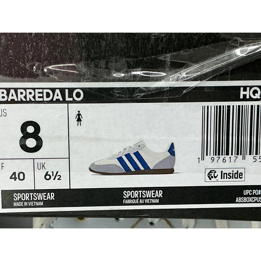 Adidas Barreda Lo Womens Size 8 White Blue New Gum‎ Sole HQ7390 Sneaker